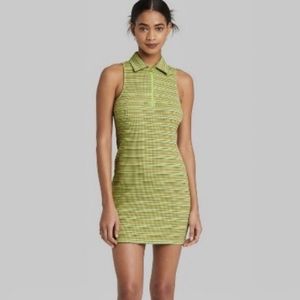 Women's Sleeveless Zip-Front Bodycon Polo Dress - Wild Fable™ Green Apple Stripe